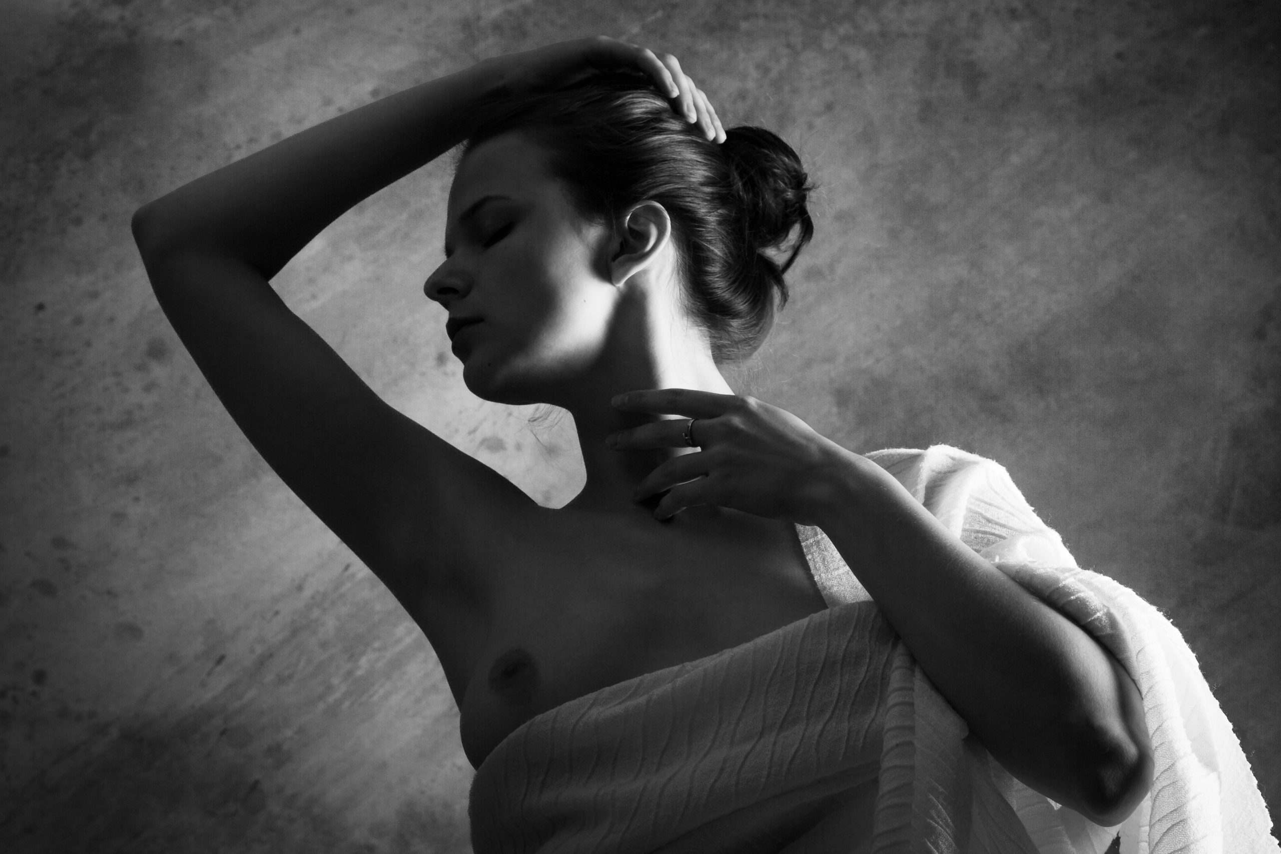 Standing nude with white drape